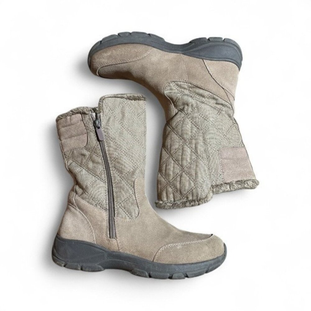 V9- Lands End Women’s 8.5 Tan Quilted Winter Boots with Zipper